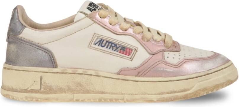 Autry Vintage Leren Sneakers Roze Grijs