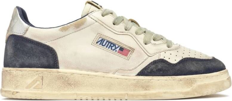 Autry Vintage Leren Sneakers Wit Blauw Zilver Multicolor Heren