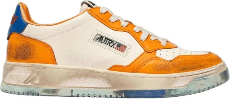 Autry Vintage Leren Sneakers Wit Oranje Blauw Multicolor Heren