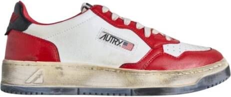 Autry Vintage Leren Sneakers Wit Rood Zwart