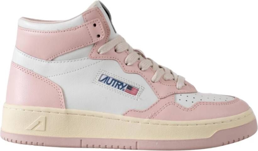 Autry Vintage stijl hoge sneakers in roze en wit leer Multicolor Dames