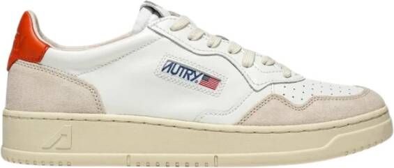 Autry Vintage Stijl Lage Sneakers in Wit en Oranje Leer White Heren