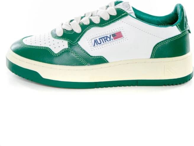 Autry Witte Groene Leren Sneakers met Geperforeerde Neus Green