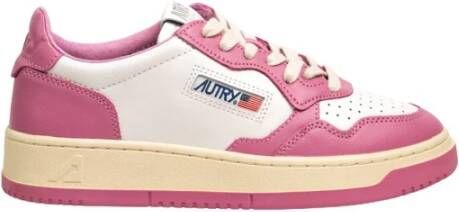 Autry Wit Mauve Leren Lage Sneakers Pink Dames
