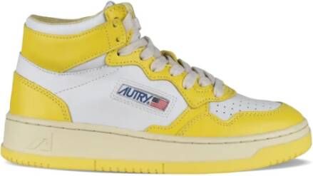 Autry Witte en Gele Leren Sneakers Yellow Dames