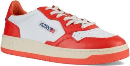 Autry Witte en Oranje Leren Lage Sneakers White Heren