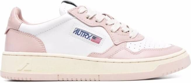 Autry Tweekleurige leer- en stoffen medaillewinnaar sneakers Roze Dames