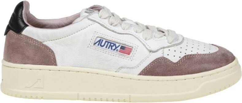 Autry Vintage-geïnspireerde leren sneakers met iconische groene hak Beige Dames