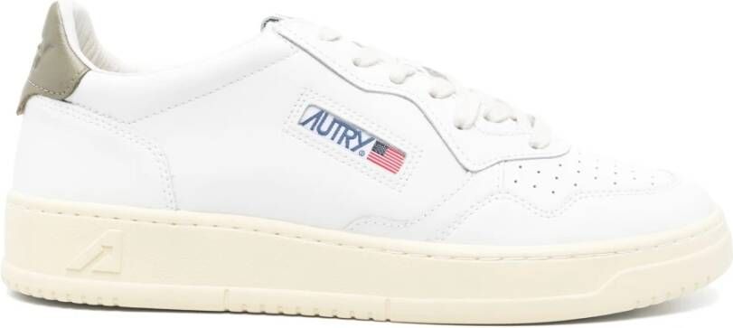 Autry Witte leren sneaker met militair groen detail White Heren