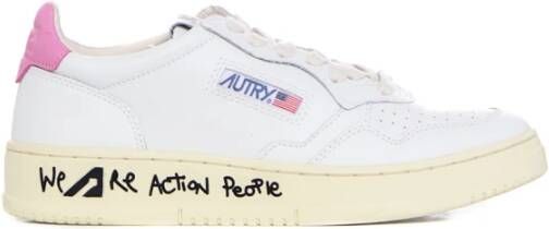 Autry Witte Leren Sneakers met Fuchsia Inzetstuk Wit Dames