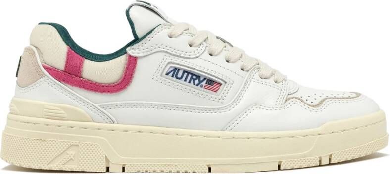 Autry Witte Leren Sneakers met Fuchsia Inzetstukken