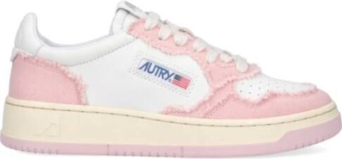 Autry Tweekleurige leer- en stoffen medaillewinnaar sneakers Roze Dames