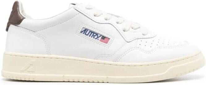 Autry Witte bruine leren sneakers Vintage geïnspireerd ontwerp Wit Heren