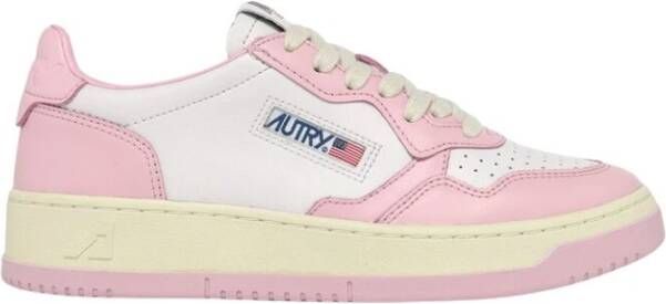 Autry Witte en Roze Lage Leren Sneakers Witte Roze Leren Sneakers voor Dames Multicolor White Dames