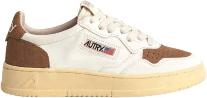 Autry Witte sneakers met bruine leren details Beige Heren