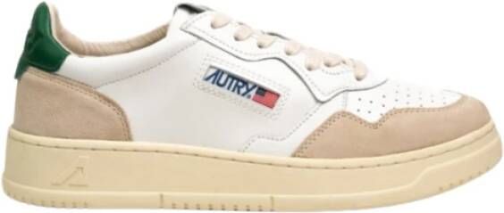 Autry Witte Groene Leren Sneakers met Suède Details White Heren