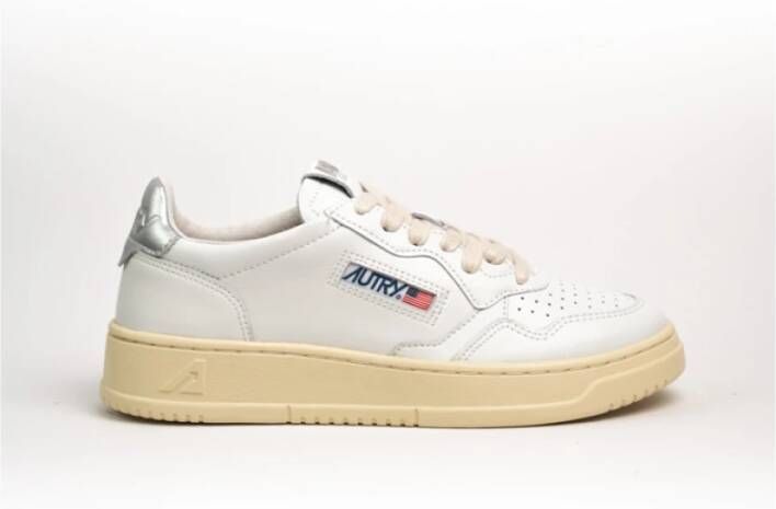 Autry Witte zilveren leren sneakers voor dames White Dames