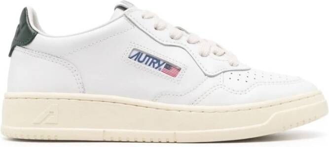 Autry Witte Zwarte leren sneakers met logo patch Beige Dames