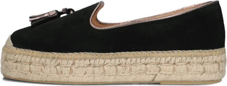 Ayana Zwarte Suède Espadrilles met Gouden en Jute Details