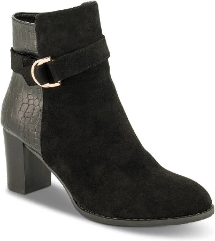 B&Co Chique Croco-Look Laars met 70mm Blokhak Black Dames