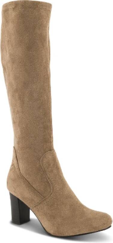 B&Co Klassieke Lange Hoge Laarzen met 75mm Hak Beige Dames