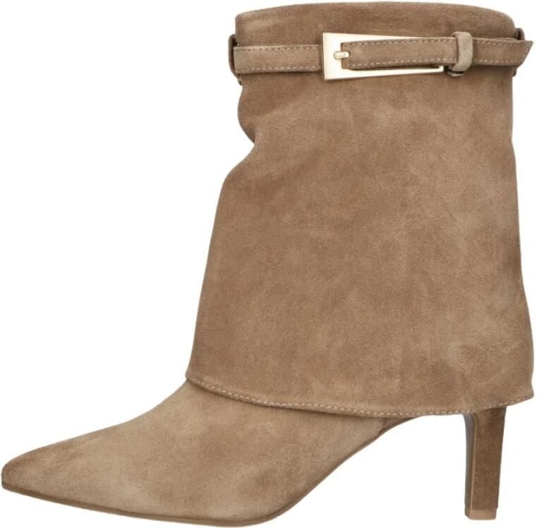 Babouche suède enkellaarsen met hak beige - Foto 7