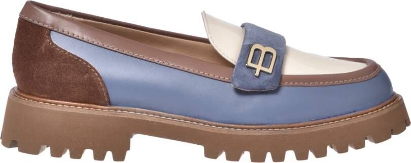 Baldinini Air force blue leather and vanilla patent leather loafers