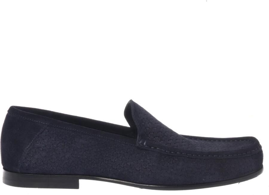 Baldinini Blauwe suède loafer met geweven print