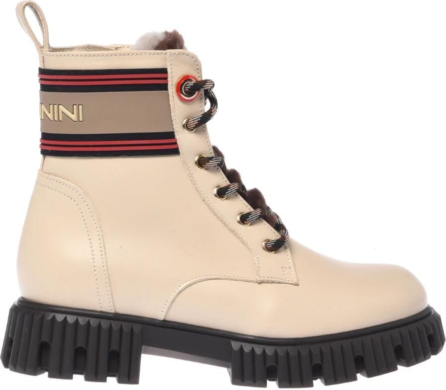 Baldinini Enkellaarsjes van leer met grove zool