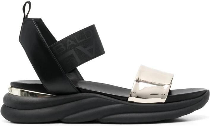 Baldinini Black calfskin and platinum patent leather sandals Zwart Dames - Foto 2