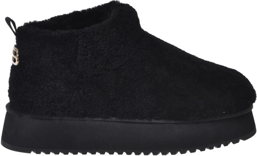 Baldinini Zwarte enkellaarsjes van schapenvacht