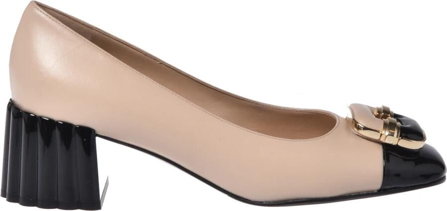 Baldinini Zwarte lakleren en nude leren pumps