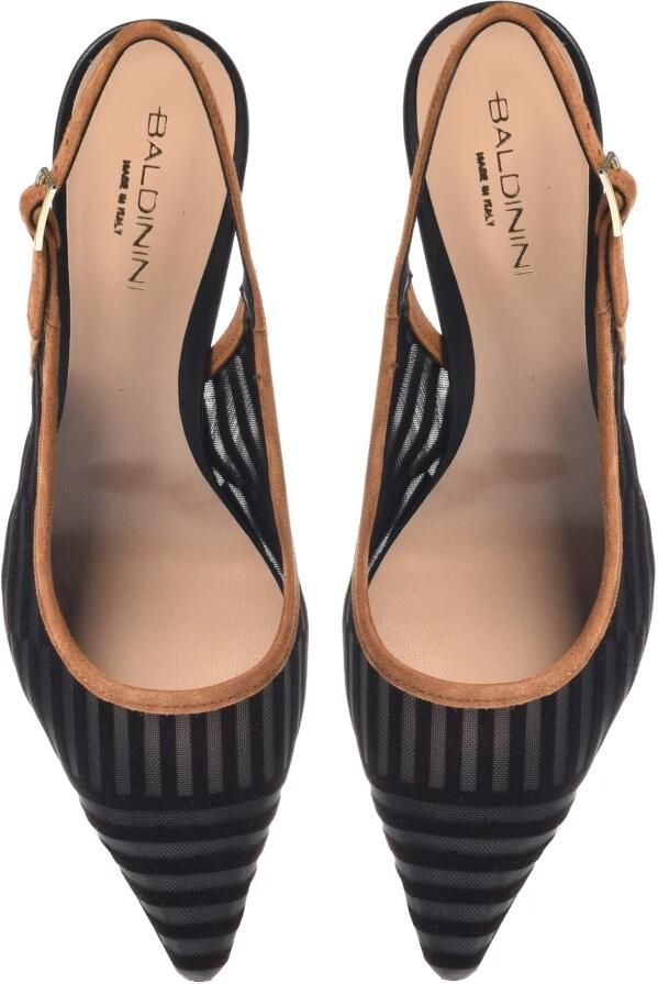 Baldinini Zwarte mesh en bruin suède slingback - Foto 2