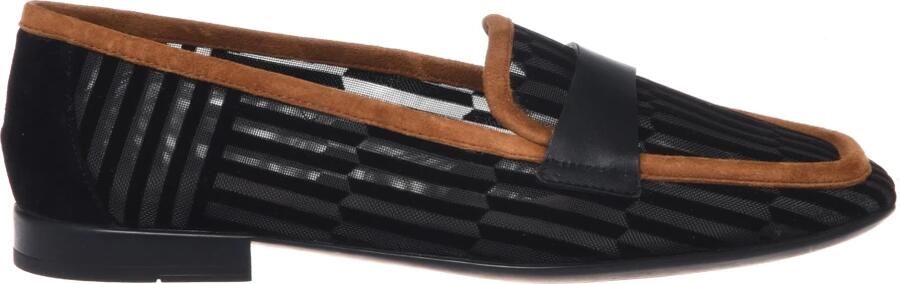 Baldinini Zwarte mesh en bruine suède loafer