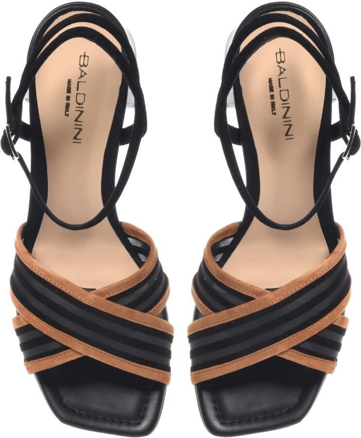 Baldinini Zwarte mesh en bruine suède sandaal - Foto 2