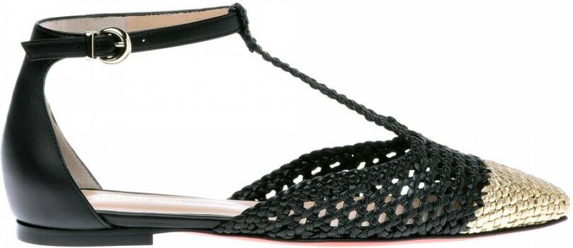 Baldinini Ballet flats in black woven leather and gold Zwart Dames