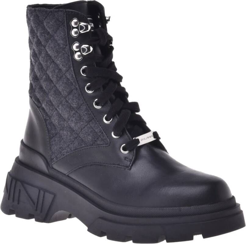 Baldinini Black and grey calfskin and fabric ankle boot Zwart Dames