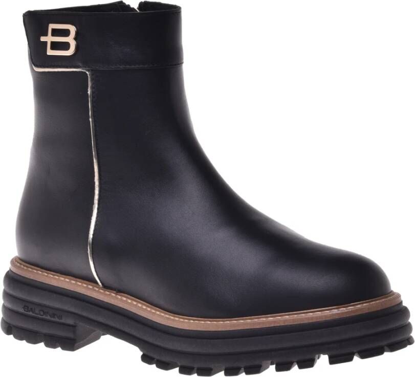 Baldinini Black and platinum calfskin ankle boots Zwart Dames