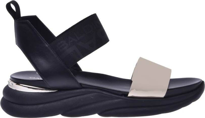 Baldinini Black calfskin and platinum patent leather sandals Zwart Dames - Foto 3