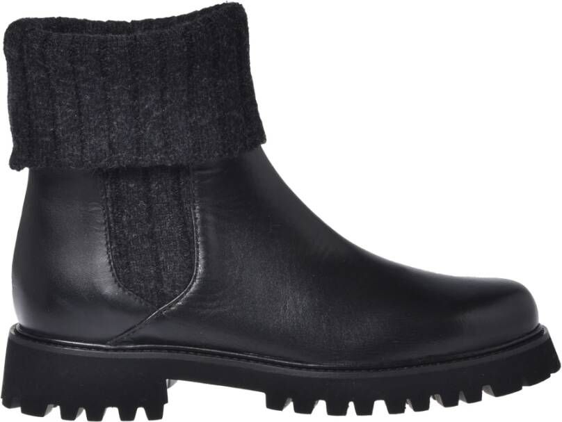 Baldinini Black leather and knitted fabric ankle boots