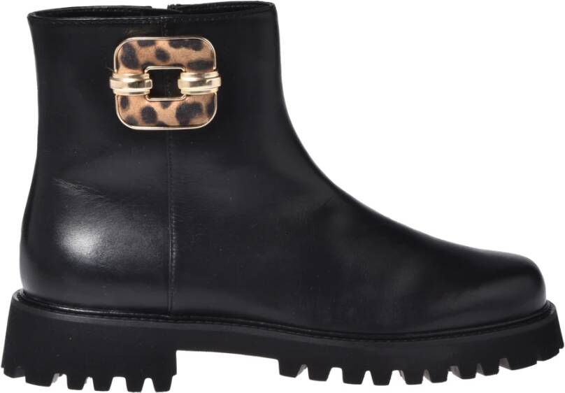 Baldinini Black leather and leopard print suede ankle boots