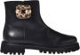 Baldinini Black leather and leopard print suede ankle boots - Thumbnail 1