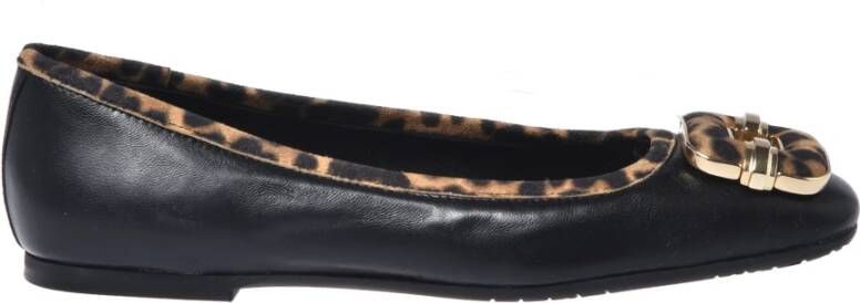 Baldinini Black leather and leopard print suede ballerina flats