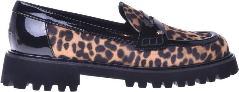 Baldinini Black leather and leopard print suede loafers