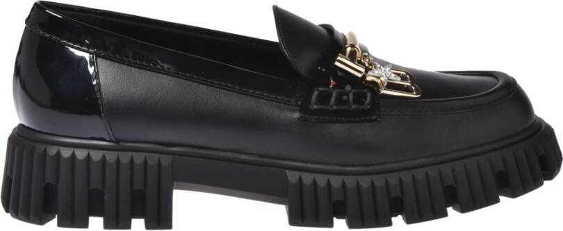 Baldinini Black leather and patent leather loafers