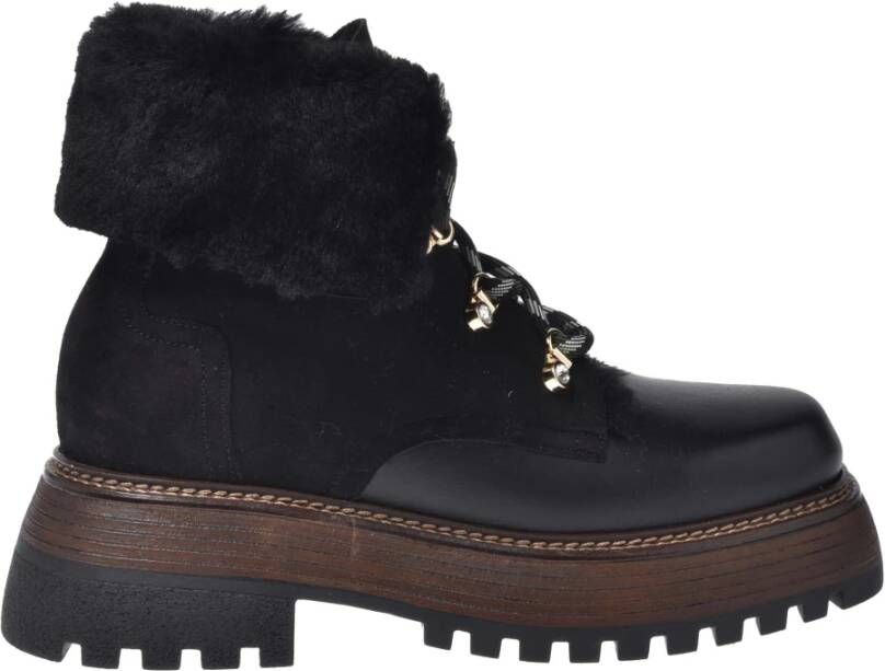 Baldinini Black leather and sheepskin ankle boots