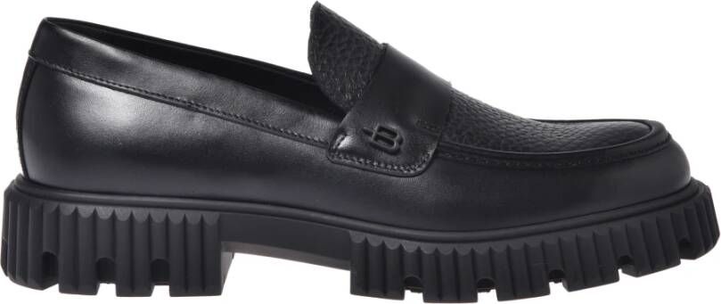 Baldinini Black leather and tumbled leather loafers