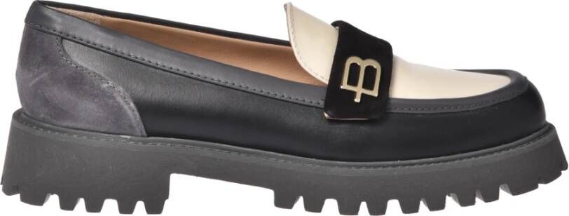 Baldinini Black leather and vanilla patent leather loafers