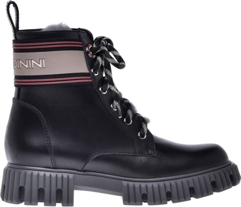 Baldinini Black leather combat boots with branded elastic