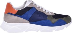 Baldinini Blue fabric and green split leather low-top trainers Blauw Heren